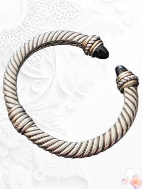 Gail Scott 925 750 Sterling Rope Hinge Cuff Black Onyx Bracelet Designer RARE